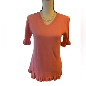 NWT Isaac Mizrahi peach ruffled sweater size X small